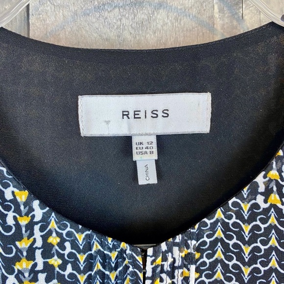 REISS Stefania Printed Dress in Black Yellow Multi Size 8. - Picture 10 of 16